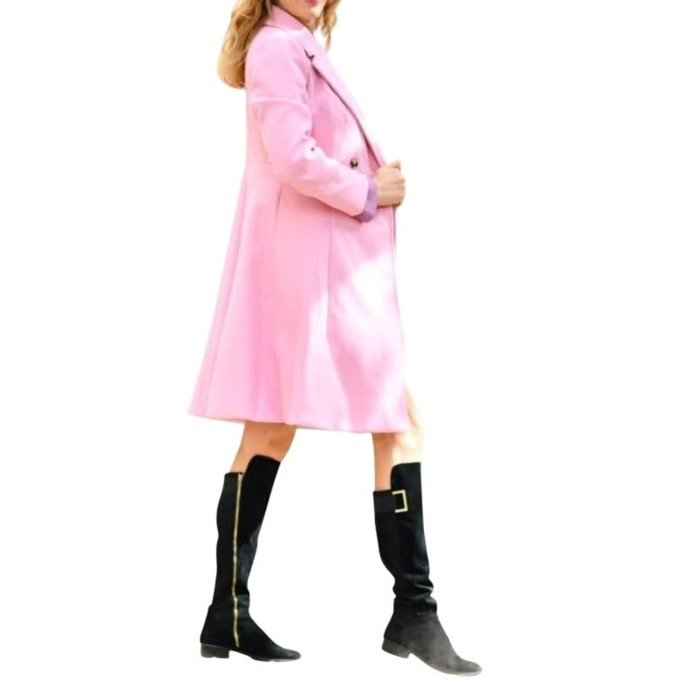 Curlbiuty‎ Pink Double Breasted Pea Coat Flared Overcoat Jacket Womens Small NEW